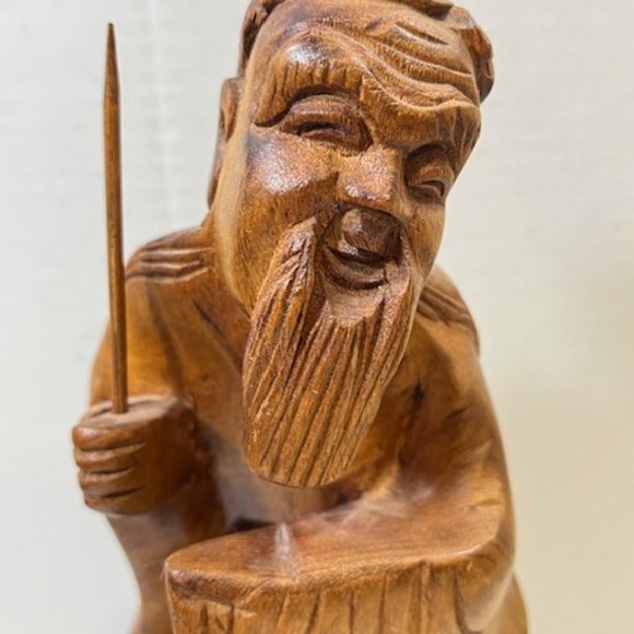 VTG Hand Carved Wood Fisherman Sculpture 12" Tall - Picture 12 of 13